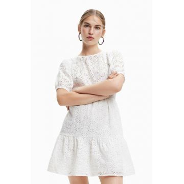 Desigual rochie din bumbac culoarea alb, mini, evazati