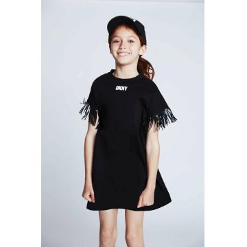 Dkny rochie din bumbac pentru copii culoarea negru, mini, drept