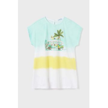 Mayoral rochie din bumbac pentru copii culoarea turcoaz, mini, oversize