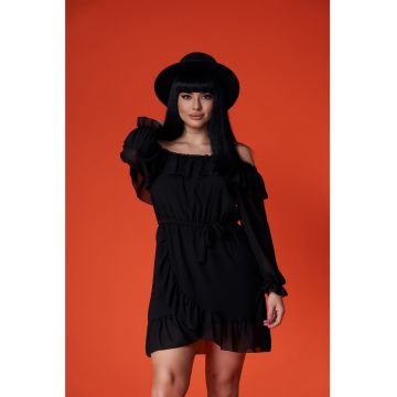 Rochie cu decupaje pe umar si cordon in talie Rochie cu decupaje pe umar si cordon in talie