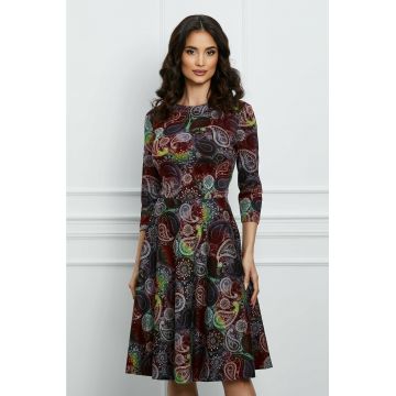 Rochie Dy Fashion bordo clos din jerse cu imprimeuri diverse