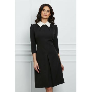 Rochie Dy Fashion neagra cu guler alb ascutit