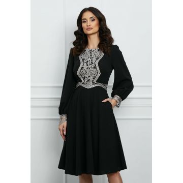 Rochie Moze neagra cu dantela la bust si baza manecilor