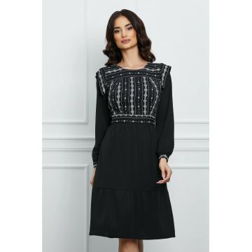Rochie Moze neagra cu imprimeuri geometrice la bust