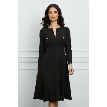 Rochie Moze neagra cu nasturi si clapete la bust