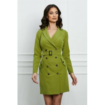 Rochie Moze olive tip sacou cu cordon in talie