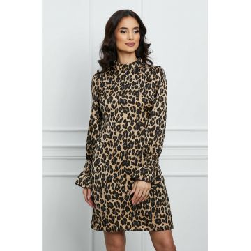 Rochie Moze satinata bej cu animal print