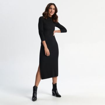 Sinsay - Rochie midi cu despicătură - Negru