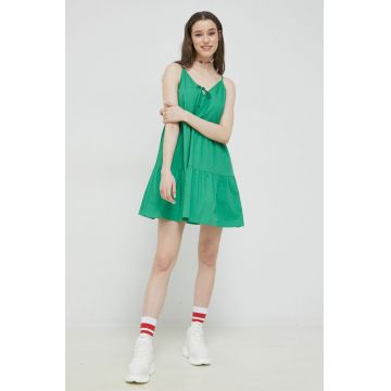 Tommy Jeans rochie din bumbac culoarea verde, mini, evazati