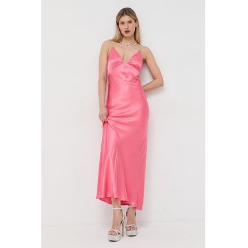 Bardot rochie culoarea roz, maxi, evazati