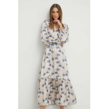 Bruuns Bazaar rochie Anise Hamida culoarea bej, maxi, evazati