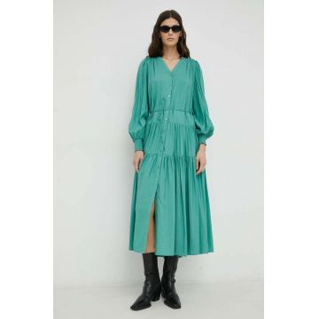 Bruuns Bazaar rochie Rosebay Carline culoarea verde, midi, evazati