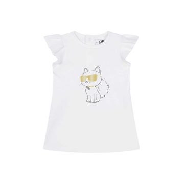 Karl Lagerfeld rochie din bumbac pentru copii culoarea alb, mini, drept
