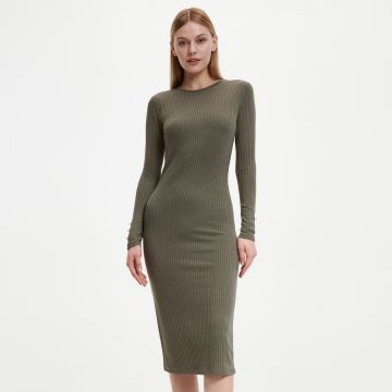 Reserved - Rochie din tricot reiat - Verde