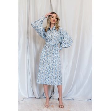 Rochie-camasa de bumbac cu maneci bufante Rodida