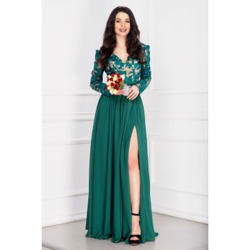 Rochie de seara eleganta Georgia verde cu broderie deosebita