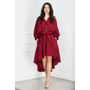 Rochie de zi asimetrica bordo cu maneca tip fluture