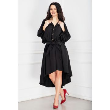 Rochie de zi asimetrica neagra cu maneca tip fluture