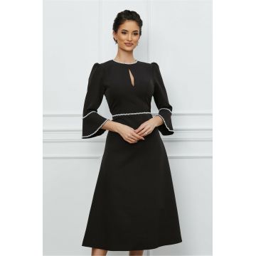 Rochie Dy Fashion neagra cu perlute si decupaj la decolteu