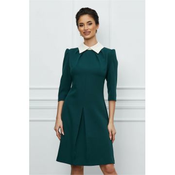 Rochie Dy Fashion verde cu guler alb ascutit