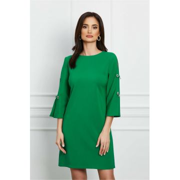 Rochie LaDonna verde cu funde din strasuri pe maneci