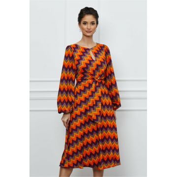 Rochie Leonard Collection cu imprimeu in zig-zag mov si orange