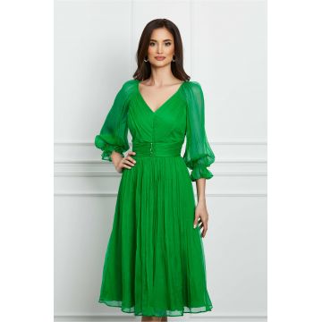 Rochie Leonard Collection verde crud din matase naturala