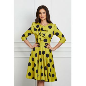 Rochie MBG lime cu buline si volan pe bust