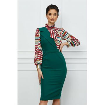 Rochie MBG verde cu dungi rosii la bust