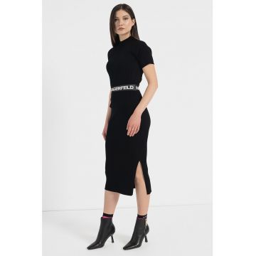 Rochie midi tricotata cu banda logo