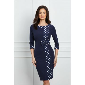 Rochie MBG bleumarin cu buline si funda in talie