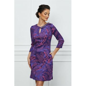 Rochie Ofelia mov cu frunze roz