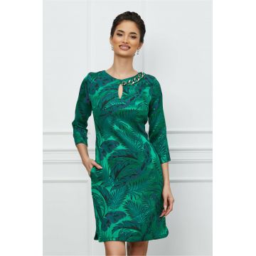 Rochie Ofelia verde cu frunze gri