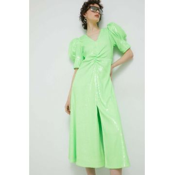 Rotate rochie culoarea verde, midi, evazati