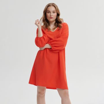 Sinsay - Rochie mini cu mâneci bufante - Oranj