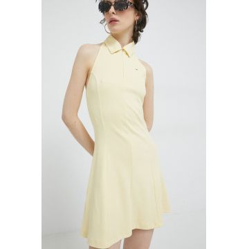 Tommy Jeans rochie culoarea galben, mini, evazati