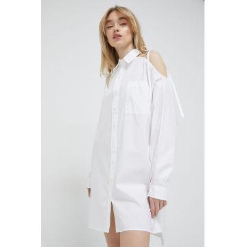 HUGO rochie din bumbac culoarea alb, mini, oversize