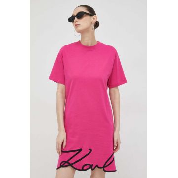 Karl Lagerfeld rochie din bumbac culoarea roz, mini, drept
