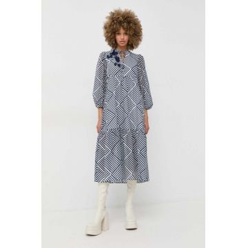 MAX&Co. rochie din amestec de matase culoarea albastru marin, midi, evazati