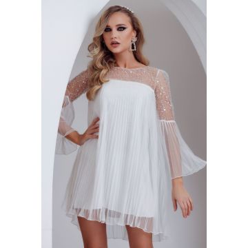 Rochie de cununie Fofy lejera din tulle plisat margele paiete si perle
