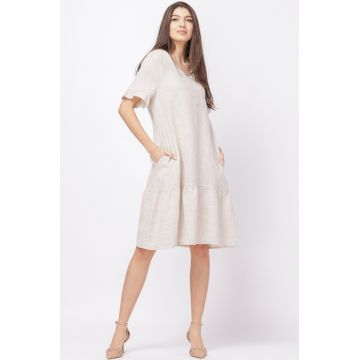 Rochie de vara midi din in, bej