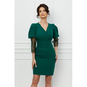 Rochie Ella Collection Adonia verde cu paiete la maneci si centura in talie