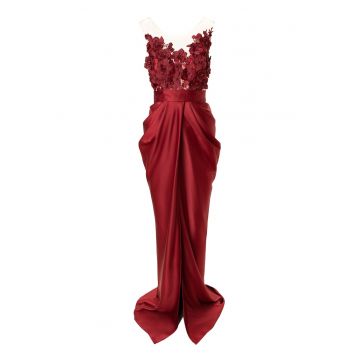 Rochie maxi cu croiala sirena si aplicatii florale