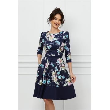 Rochie MBG bleumarin cu imprimeu floral bleu