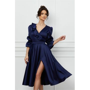 Rochie MBG bleumarin cu volanas la bust