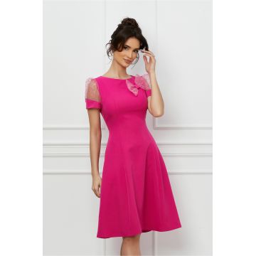 Rochie MBG fucsia cu funda si maneci din tull