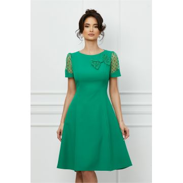 Rochie MBG verde cu funda si maneci din tull