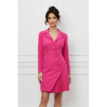 Rochie Moze fuchsia tip sacou cu pliuri la baza