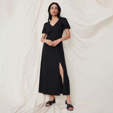 Sinsay - Rochie cu adaos de in - Negru