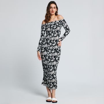 Sinsay - Rochie midi cu umerii goi, cu dungi - Multicolor